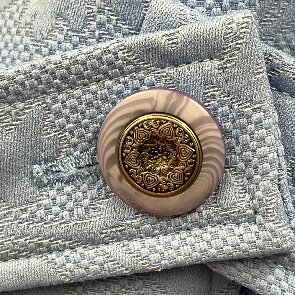 Sag Harbor Jacket Womens 16 Blue Floral Jacquard Peter Pan Collar Button Front - Picture 9 of 10